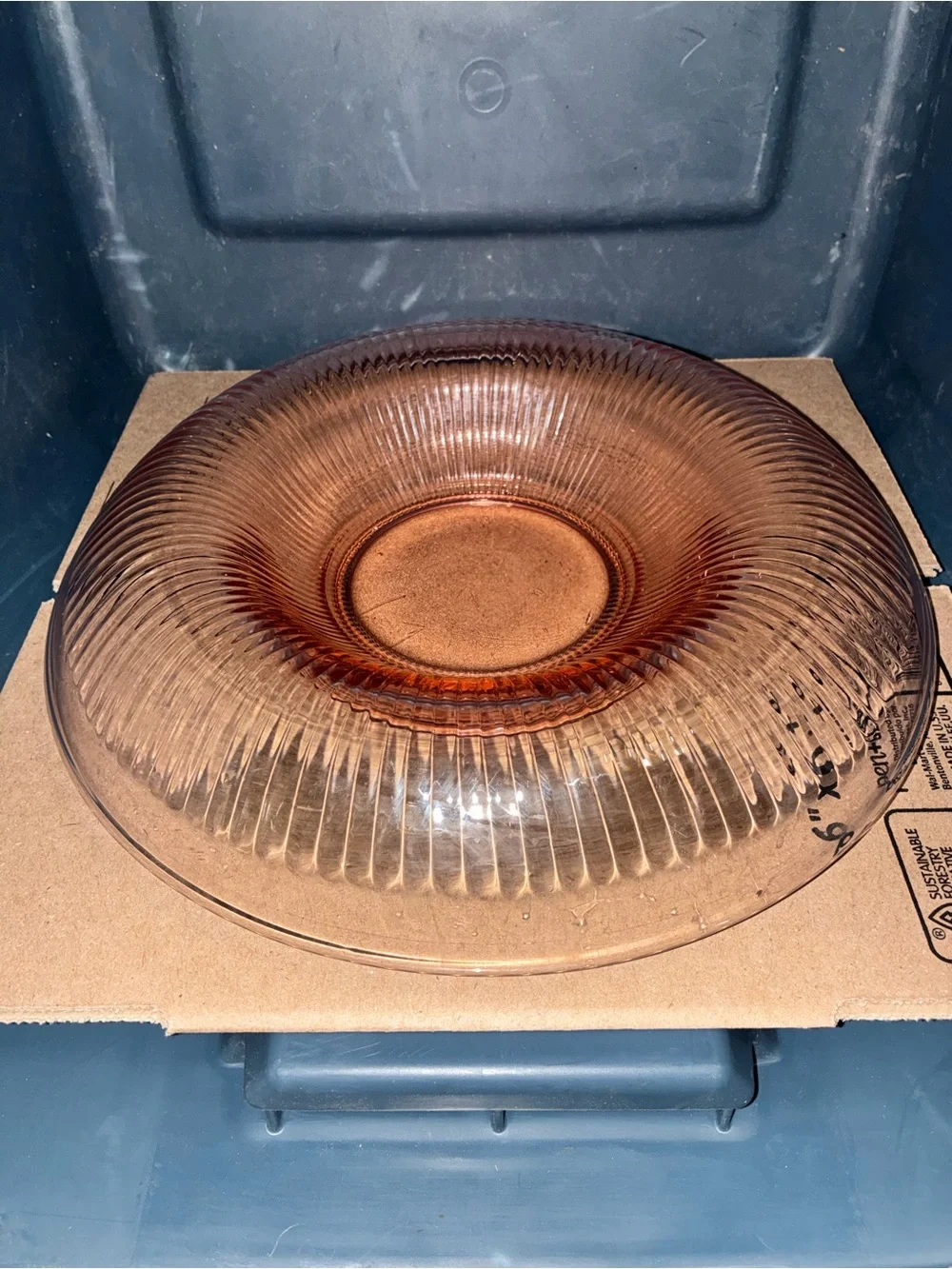 11” Pink Depression Glass Console Bowl - Elegant Ribbed Design